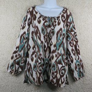 Style & Co.* Women's Long Sleeve Boat Neck Keyhole‎ Tie Curved Hem Blouse~ 16W